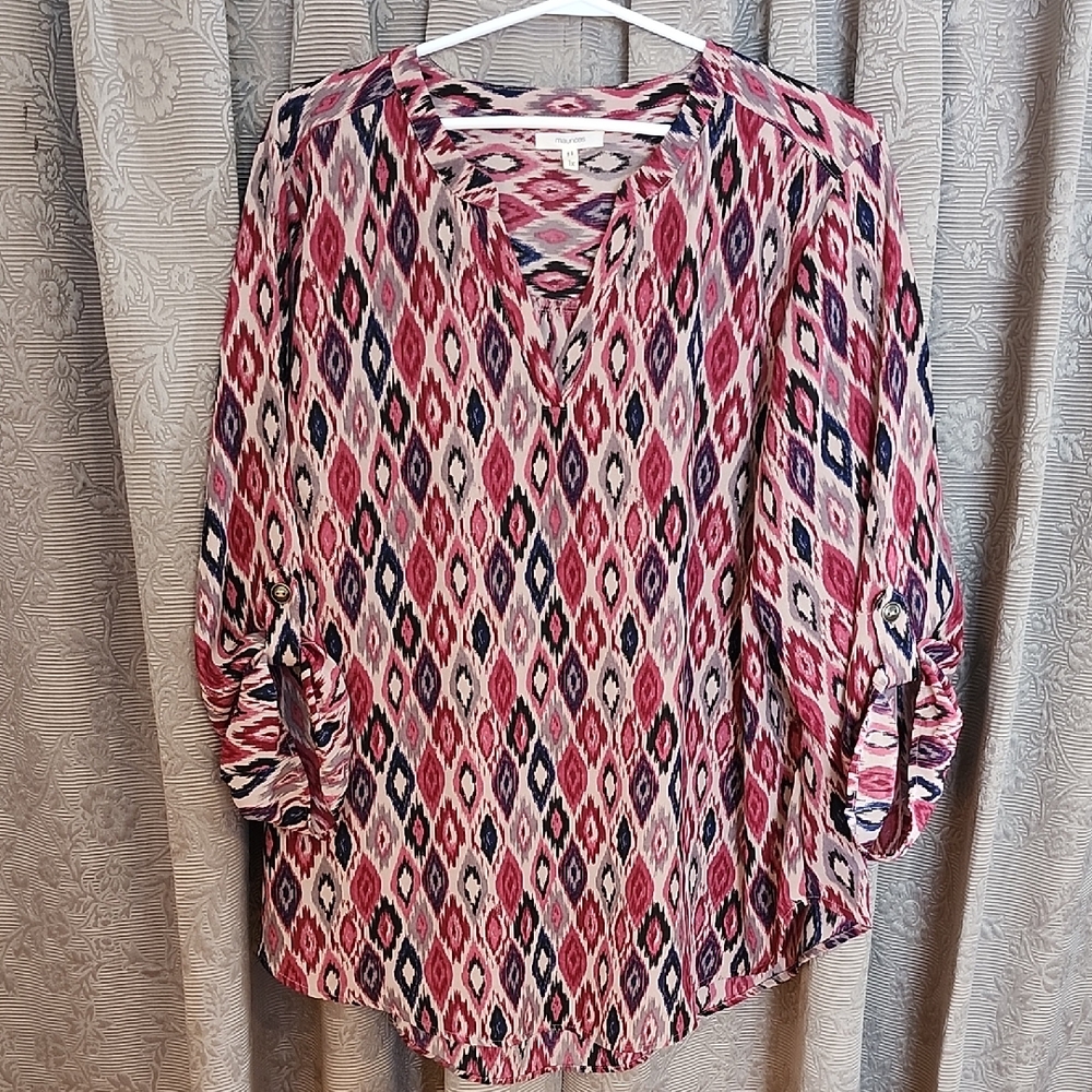 Maurices Red and Blue Geometric Blouse
